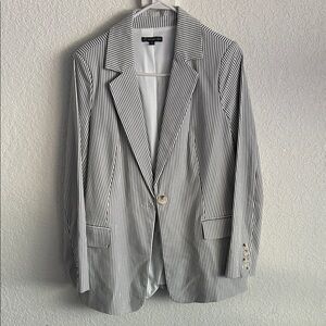 Adrianna Papell Gray and White Striped Blazer